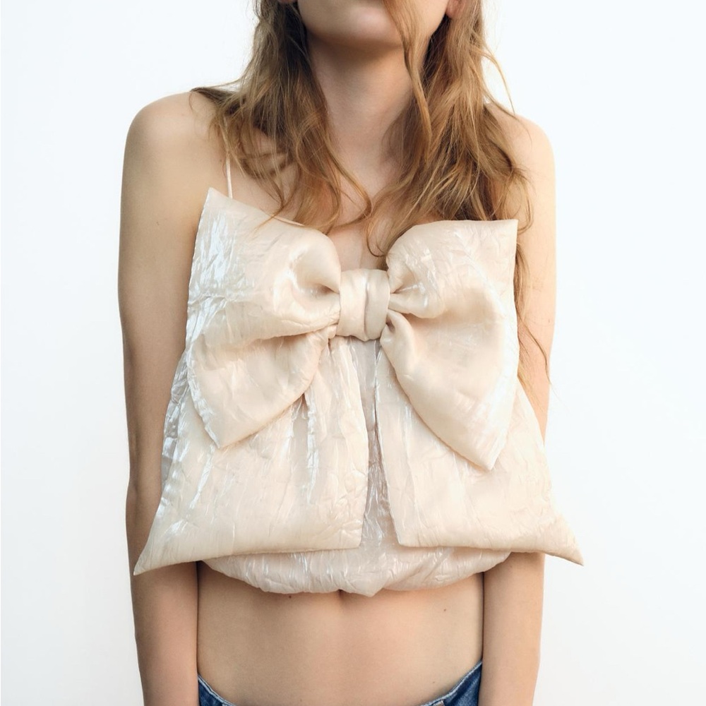 ZARA Chic Cream Bow Top